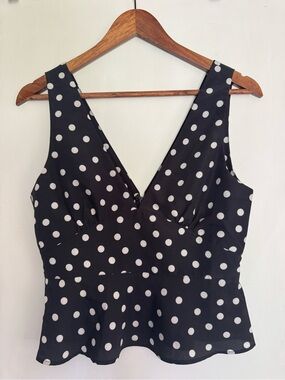 Ciao Lucia! Anam Black and White Polka Dot Peplum Tank Top